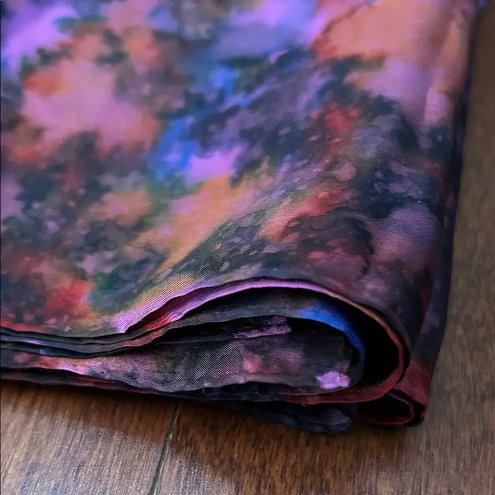 Whimsigoth Vibrant Multicolor Abstract Silk Scarf in Deep Purple Tones